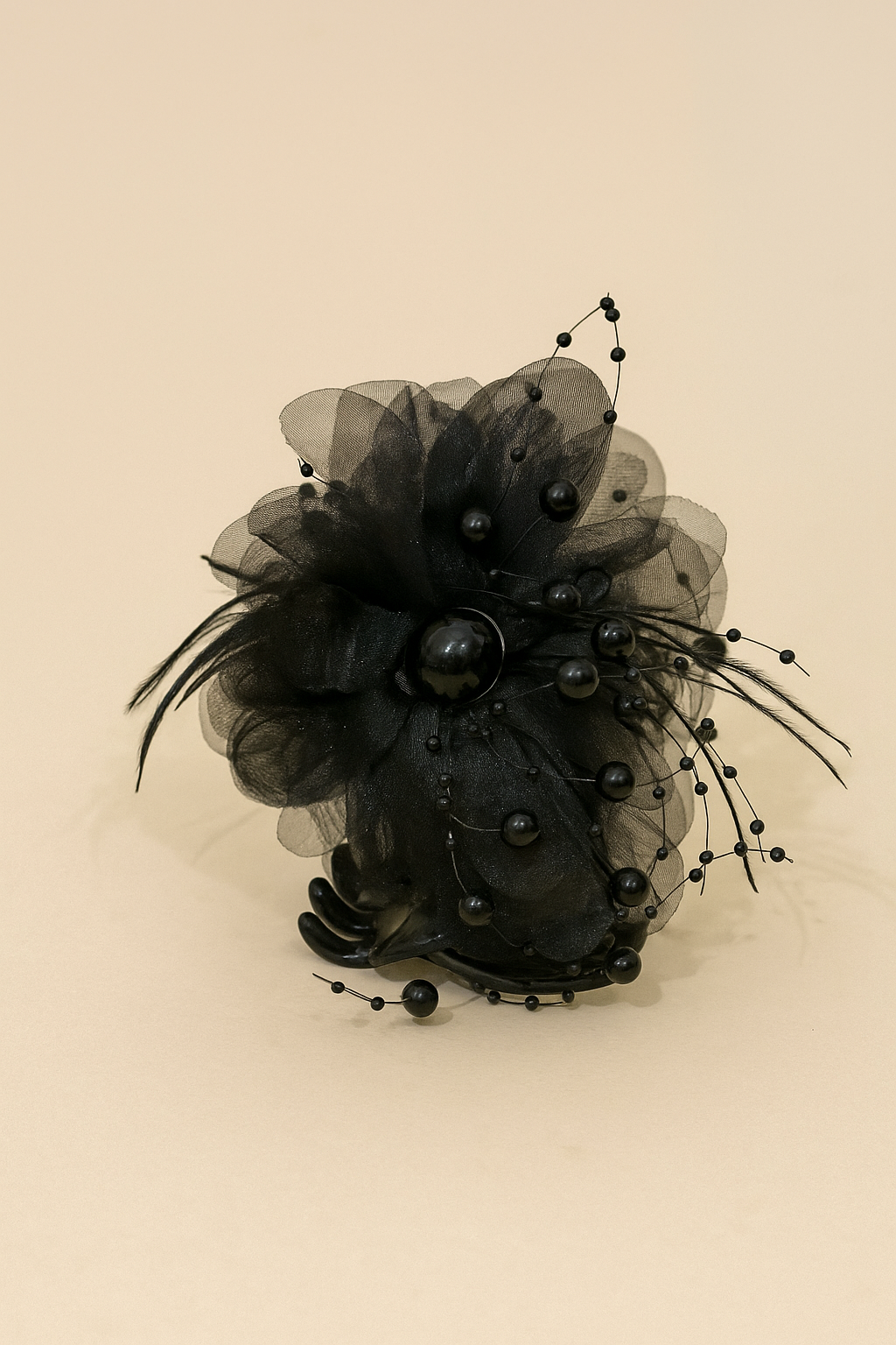 Haute Handles Premium Black Floral Hair Claw with Bead Detailing for Women