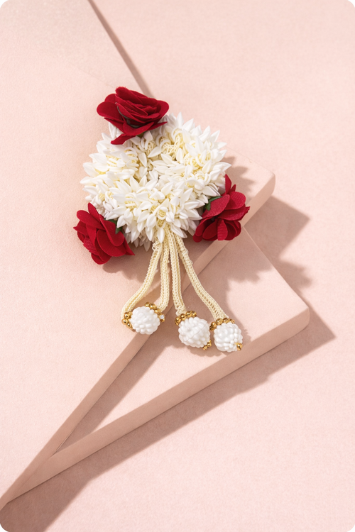 Haute Handles Artificial Jasmine & Red Rose Gajra Scrunchie for Women