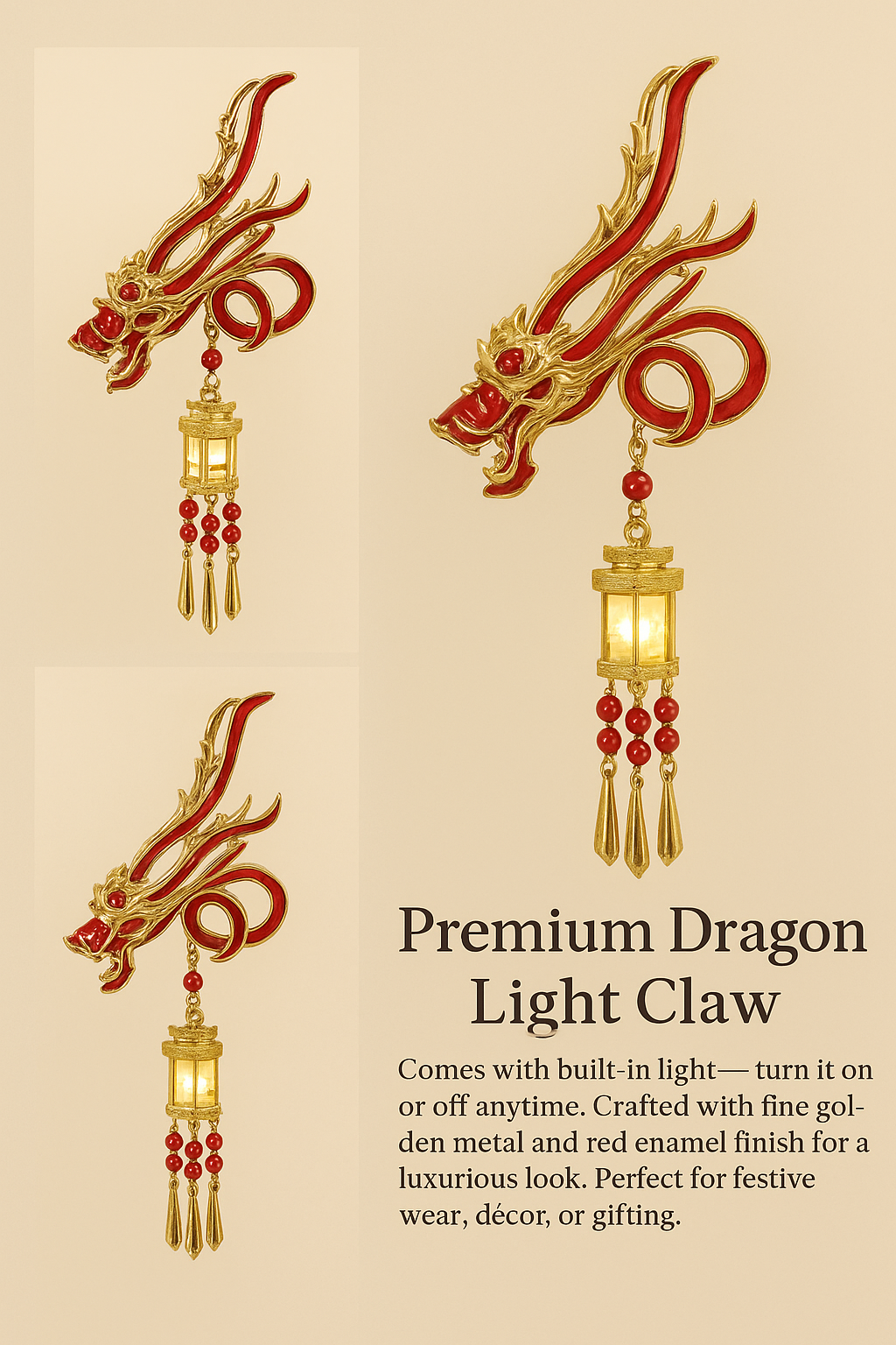 Haute Handles Premium Dragon Lantern Hair Claw Clip with Inbuilt LED Light